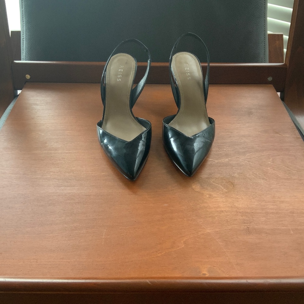 Black Patent Leather Reiss Slingback Pumps - Size 38